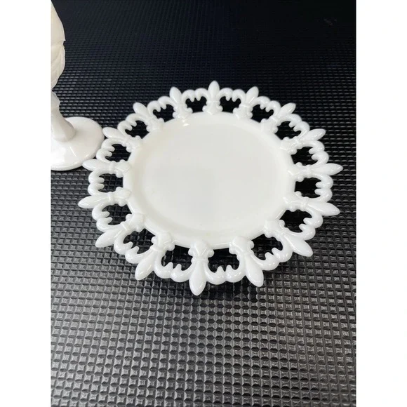 Milk Glass Fenton Hobnail‎ Candy Dish, Reticulated Plate & Goblet Set Of 3 - Picture 6 of 11